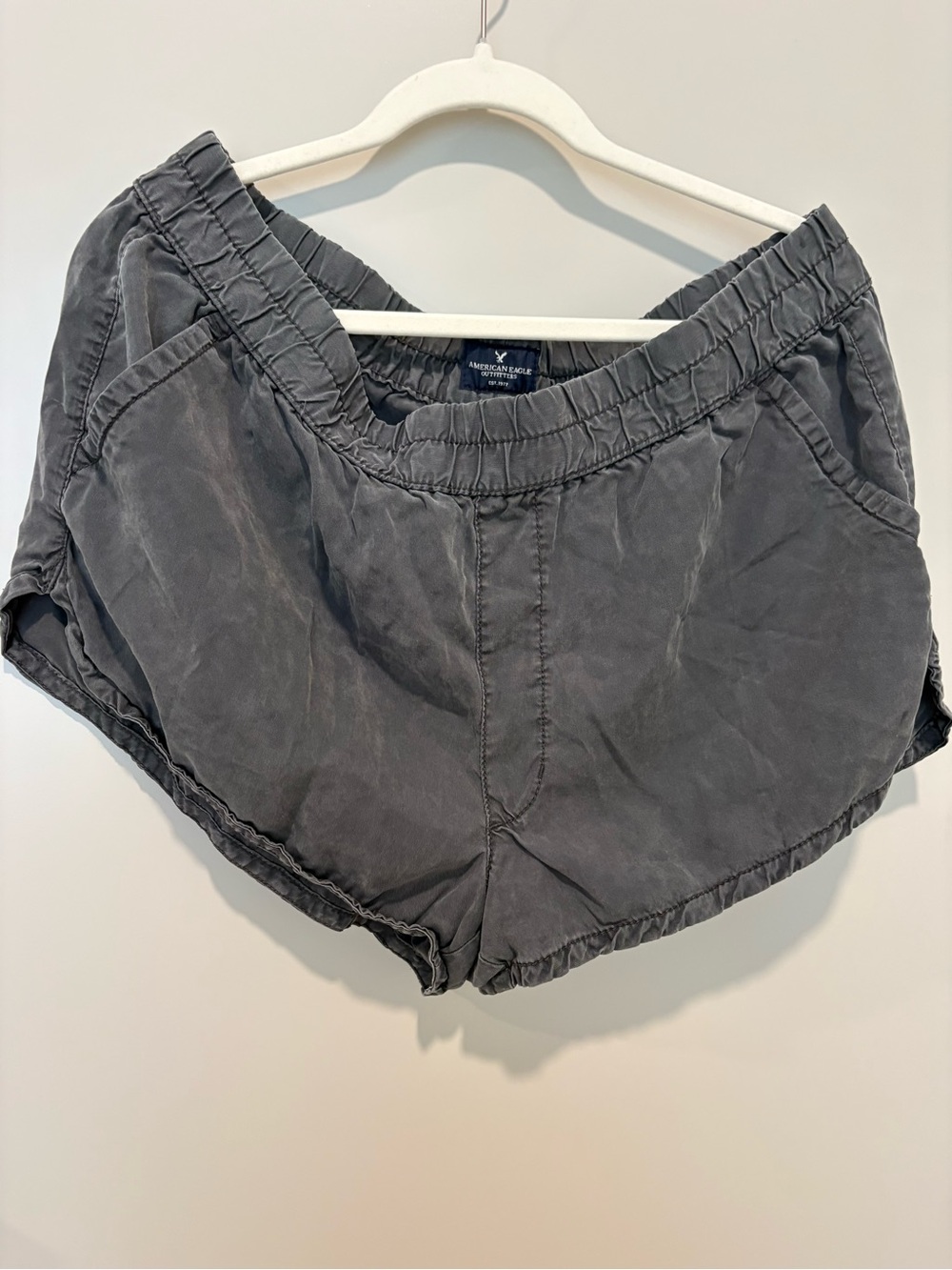 American Eagle Outfitters Charcoal Wash Elastic-Waist Athletic Shorts